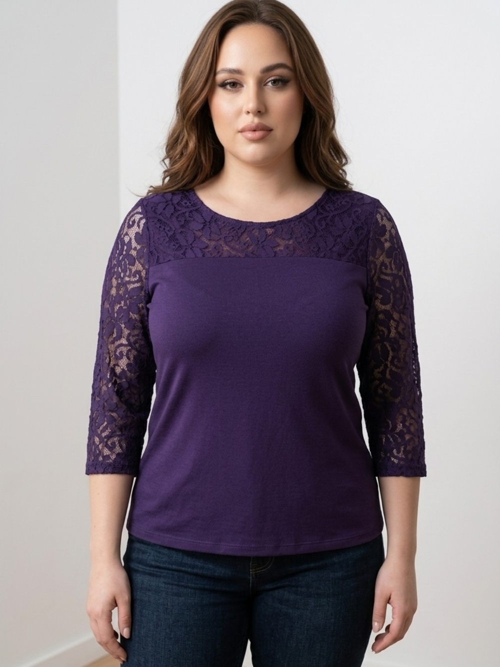 NWT Lane Bryant Purple Lace Yoke 3/4 Sleeve Tee Sz 18/20